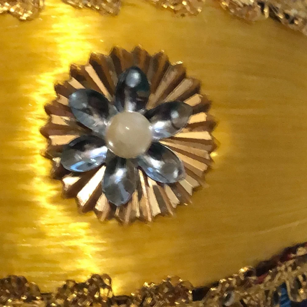 Gold Silk Ball Ornament Yellow Silk beaded ornament mid century Christmas